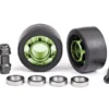 Traxxas Wheels, wheelie bar, 6061-T6 aluminum (green-anodized) (2)/ axle, wheelie bar, 6061-T6 aluminum (2)/ 10x15x4 ball bearings (4) – TRX7775G