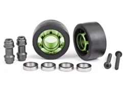 Traxxas Wheels, wheelie bar, 6061-T6 aluminum (green-anodized) (2)/ axle, wheelie bar, 6061-T6 aluminum (2)/ 10x15x4 ball bearings (4) – TRX7775G