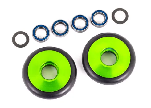 Traxxas Wheels, wheelie bar, 6061-T6 aluminum (green-anodized) (2)/ 5x8x2.5mm ball bearings (4)/ o-rings (2)/ 5x8x0.3mm TW (2) – TRX9461G
