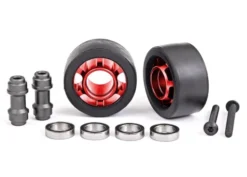 Traxxas Wheels, wheelie bar, 6061-T6 aluminum (red-anodized) (2)/ axle, wheelie bar, 6061-T6 aluminum (2)/ 10x15x4 ball bearings (4) – TRX7775R