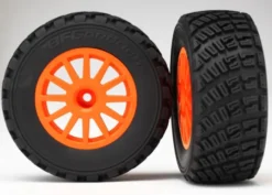 TRX7473A – Tires & wheels assembled glued (orange wheels BFGoodrich Rally gravel pattern tires, foam inserts) (2) (TSM rated)