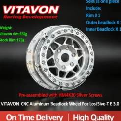 VITAVON CNC Aluminum Beadlock Wheel voor Losi 5ive-T E 3.0 Zilver