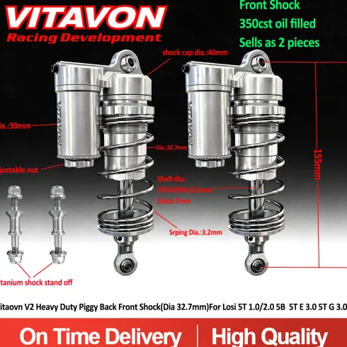 VITAVON CNC Alu7075 V2 Heavy Duty Piggy Back Voorzijde Schokdemper voor Losi 5ive-T en 5B 1/5